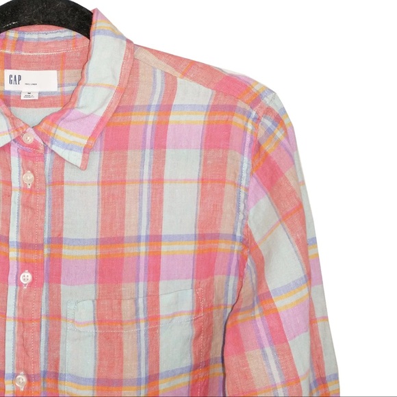 GAP Oversized 100% Linen Long Sleeved Button Up
Tunic Shirt Top PLAID Medium EUC - Picture 3 of 5